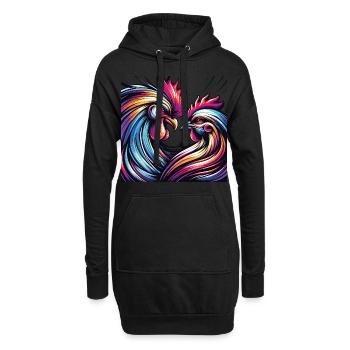 Gefiederte Liebe Hahn und Huhn in Love - Hoodie-Kleid - Schwarz - Vorne