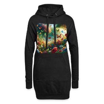 Lebendiges Gemälde Schmetterlinge Flora Fauna - Hoodie-Kleid - Schwarz - Vorne