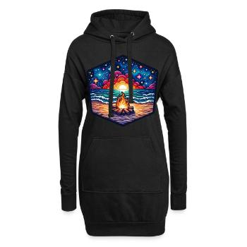 Lebendiges Lagerfeuer am Meer - Hoodie-Kleid - Schwarz - Vorne