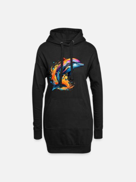 Bunter Delfin Farbkleckse Farbspritzer - Hoodie-Kleid - Schwarz