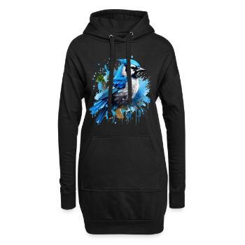 Geai bleu coloré, éclaboussures de peinture, éclaboussures de peinture - Sweat-shirt à capuche long Femme - noir - Devant