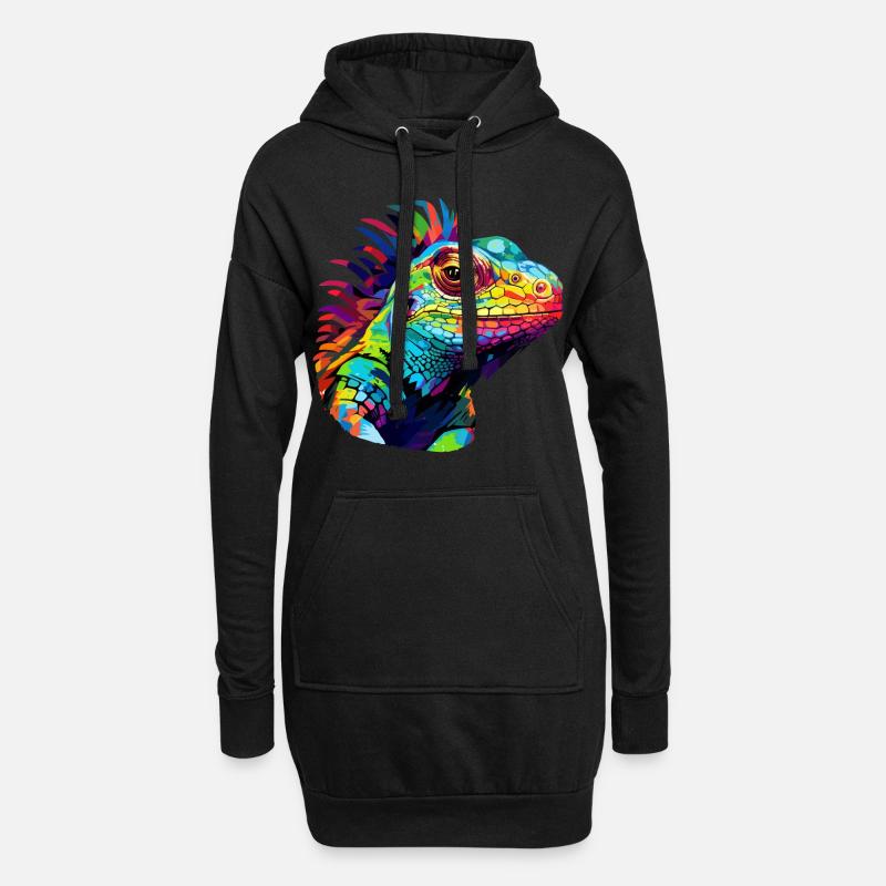 Bunter Leguan Farbkleckse Farbspritzer - Hoodie-Kleid - Schwarz