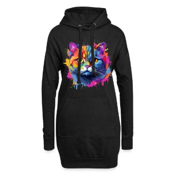 Chat Scottish Fold coloré, touches de couleur - Sweat-shirt à capuche long Femme - noir - Devant