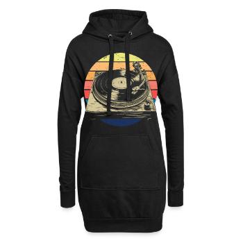 vinyle vinyle musique platine rétro - Sweat-shirt à capuche long Femme - noir - Devant