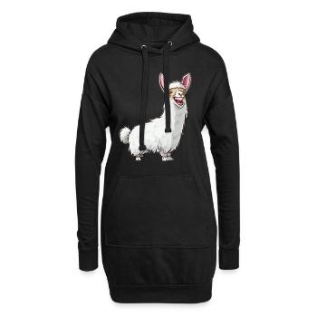 Illustration de lama souriant en blanc - Sweat-shirt à capuche long Femme - noir - Devant