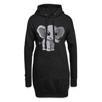Niedlicher Grauer Baby Elefant Blick - Hoodie-Kleid - Schwarz - Vorne