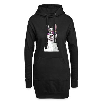 Lustiges Lama Mit Sonnenbrille - Hoodie-Kleid - Schwarz - Vorne