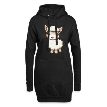 Niedliches Alpaka Mit Großen Augen - Hoodie-Kleid - Schwarz - Vorne