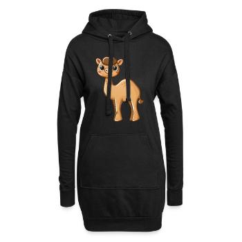Niedliches Braunäugiges Alpaka Motiv - Hoodie-Kleid - Schwarz - Vorne