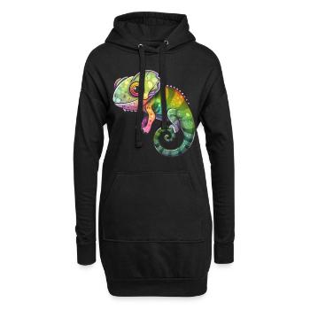 Buntes Chamäleon Fantasie Kreatur - Hoodie-Kleid - Schwarz - Vorne