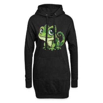 Mignon ami caméléon aux yeux verts - Sweat-shirt à capuche long Femme - noir - Devant