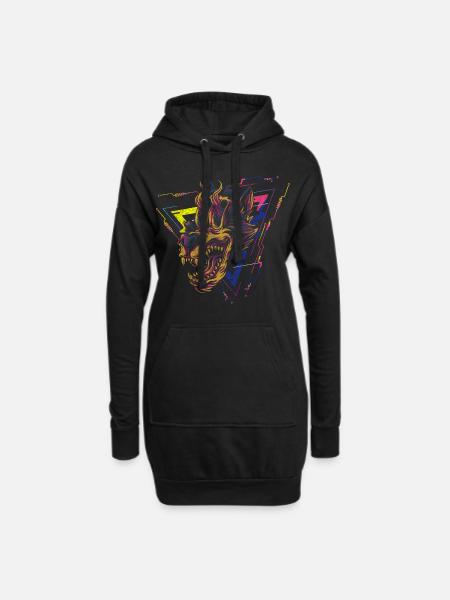 Cyberpunk Fantasy Synthwave Japanisch - Hoodie-Kleid - Schwarz