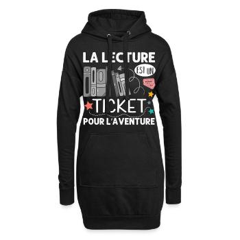 La lecture est un ticket pour l' aventure livre - Sweat-shirt à capuche long Femme - noir - Devant