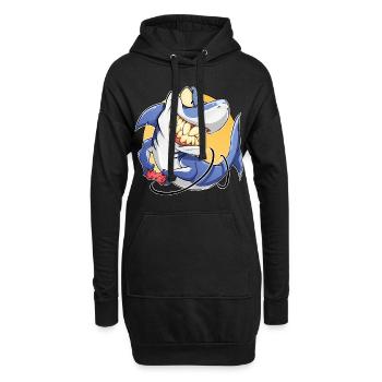 Gaming Gamer Hai - Hoodie-Kleid - Schwarz - Vorne