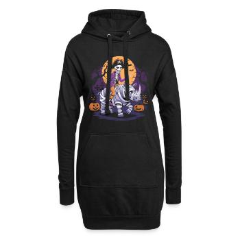 Skeleton riding a rhinoceros on Halloween - Hoodie Dress - black - Front