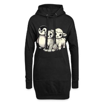 Trio de dessins animés adorables bébés animaux - Sweat-shirt à capuche long Femme - noir - Devant