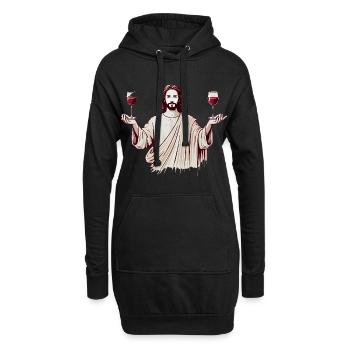 Sip of Spirit Jesus with Wine Glasses - Hoodie Dress - black - Front