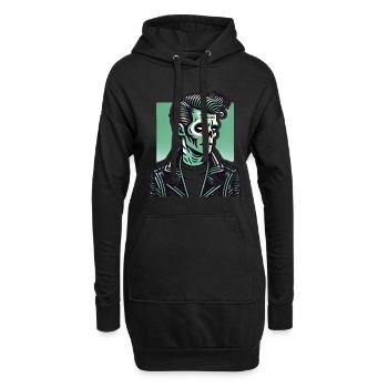 Rockabilly Zombie Totenschädel aus Leder - Hoodie-Kleid - Schwarz - Vorne