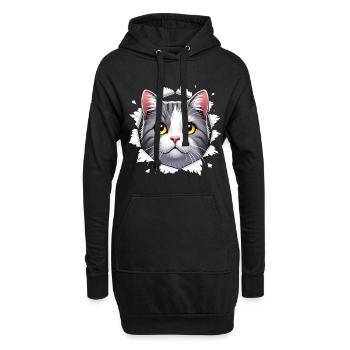 Neugierige Katze, die durch das Lochdesign schaut - Hoodie-Kleid - Schwarz - Vorne