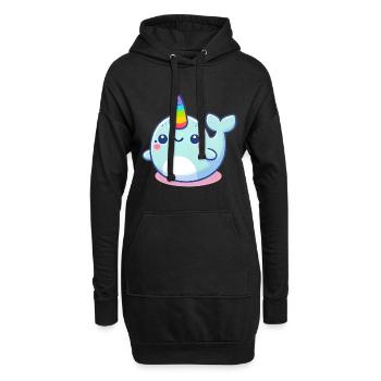 Niedliche Regenbogen Horn Narwal Karikatur - Hoodie-Kleid - Schwarz - Vorne