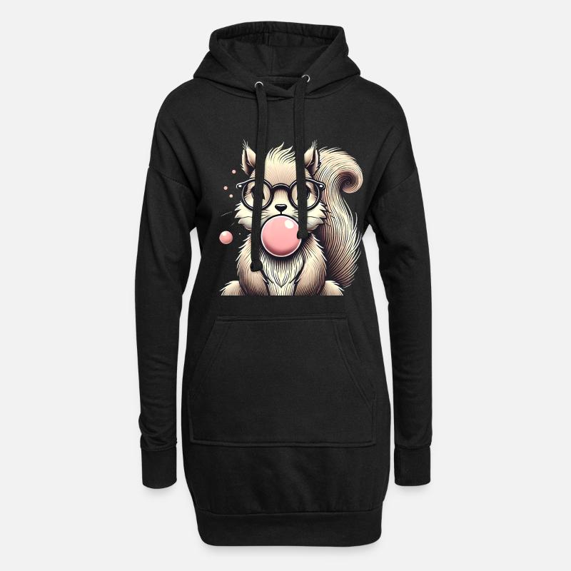 Cooles Eichhörnchen mit Kaugummi-Brille - Hoodie-Kleid - Schwarz