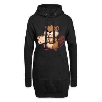 Adorable castor tenant signe vierge - Sweat-shirt à capuche long Femme - noir - Devant