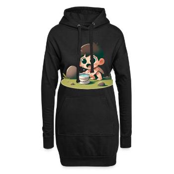 Verspieltes Kind, das an der Schüssel trinkt - Hoodie-Kleid - Schwarz - Vorne