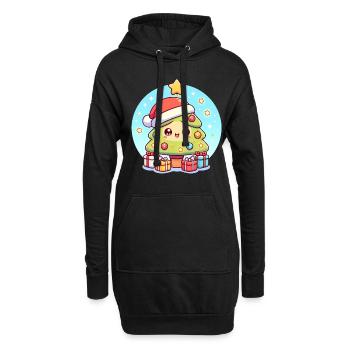 Kawaii Weihnachtsbaum mit Geschenken - Hoodie-Kleid - Schwarz - Vorne