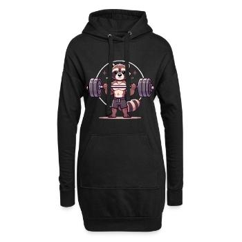 Muskulöser Waschbär beim Gewichtheben - Hoodie-Kleid - Schwarz - Vorne