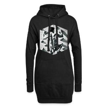 Graustufen-Kletterer-Illustration - Hoodie-Kleid - Schwarz - Vorne