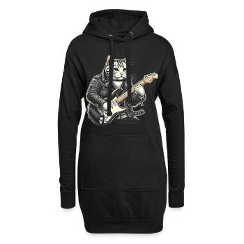 Chat jouant de la guitare - Sweat-shirt à capuche long Femme - noir - Devant