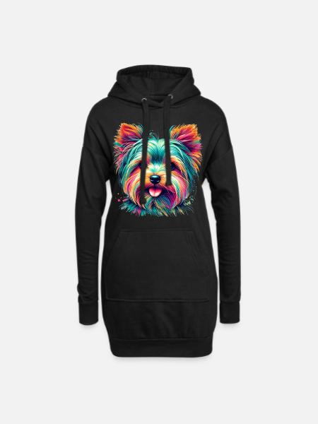 Buntes Yorkshire Terrier Porträt - Hoodie-Kleid - Schwarz
