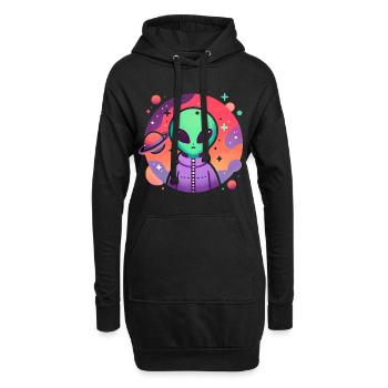 Alien Traveler Kosmische Kunst - Hoodie-Kleid - Schwarz - Vorne