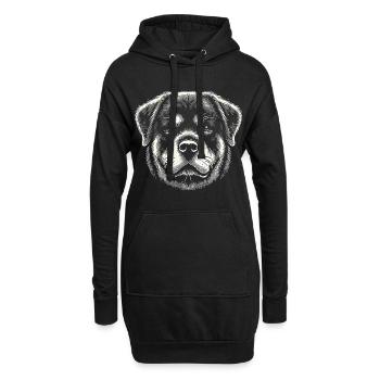 Rottweiler Kopf Tinte Illustration - Hoodie-Kleid - Schwarz - Vorne