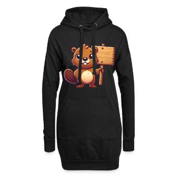 Entzückender Biber mit leerem Schild-Design - Hoodie-Kleid - Schwarz - Vorne