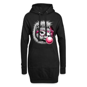 Skurriles Eichhörnchen mit rosa Brille - Hoodie-Kleid - Schwarz - Vorne