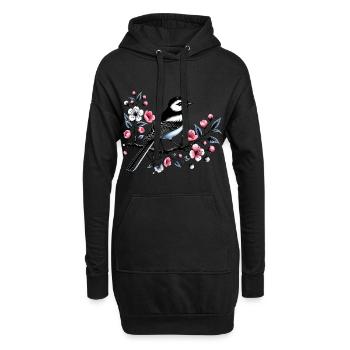 Chicadée sur le dessin d’une branche fleurie - Sweat-shirt à capuche long Femme - noir - Devant