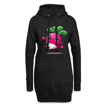 Glücklicher Cartoon-Radieschen-Charakter - Hoodie-Kleid - Schwarz - Vorne