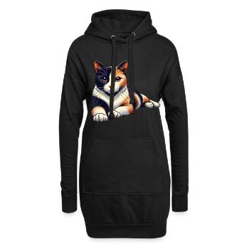 Illustration de chat calicot détendu - Sweat-shirt à capuche long Femme - noir - Devant