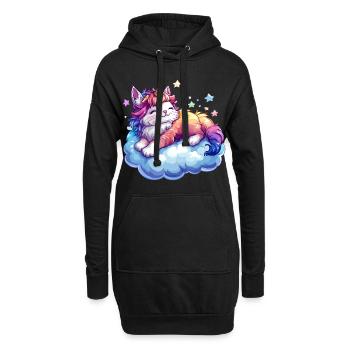 Un chat avec une corne de licorne sur un nuage - Sweat-shirt à capuche long Femme - noir - Devant