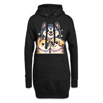 Entzückendes gestapeltes Hunde-Cartoon-Design - Hoodie-Kleid - Schwarz - Vorne