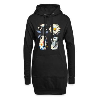 Vintage-Gänseblümchen in skurrilen Vasen - Hoodie-Kleid - Schwarz - Vorne