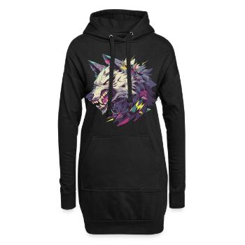 Loup furieux au style artistique vibrant et abstra - Sweat-shirt à capuche long Femme - noir - Devant
