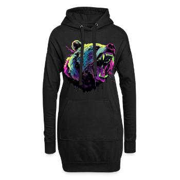 Tête d'ours furieux dans un style pop art vibrant - Sweat-shirt à capuche long Femme - noir - Devant