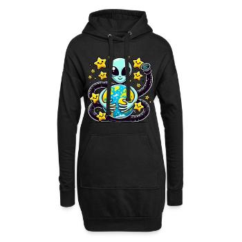 Lustiger Außerirdischer mit Erde Design - Hoodie-Kleid - Schwarz - Vorne