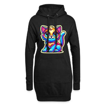 Neon Glow Crazy Katze Design - Hoodie-Kleid - Schwarz - Vorne