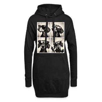 Bande photo rétro avec teckel et lunettes de soleil - Sweat-shirt à capuche long Femme - noir - Devant