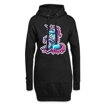 Skurriles tropfendes Einhorn Cartoon-Design - Hoodie-Kleid - Schwarz - Vorne