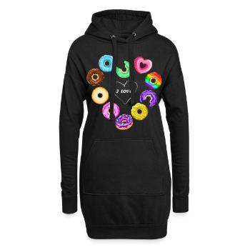 Ich liebe Donuts - Hoodie-Kleid - Schwarz - Vorne