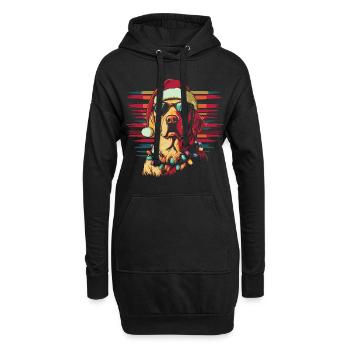 Labrador mit Weihnachtsmütze und Lichterkette - Hoodie-Kleid - Schwarz - Vorne